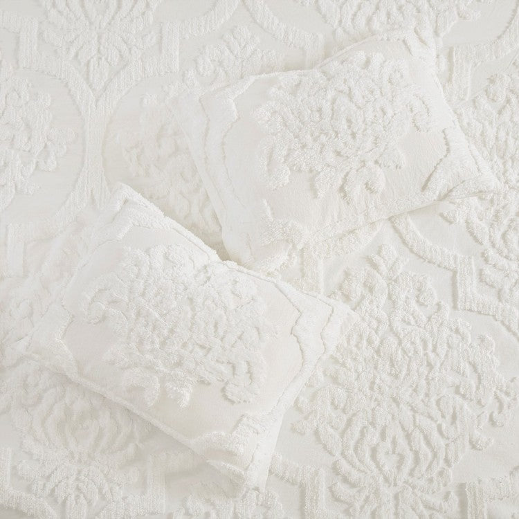 Full Queen 3 Piece Tufted Cotton Chenille Damask Duvet Cover Set