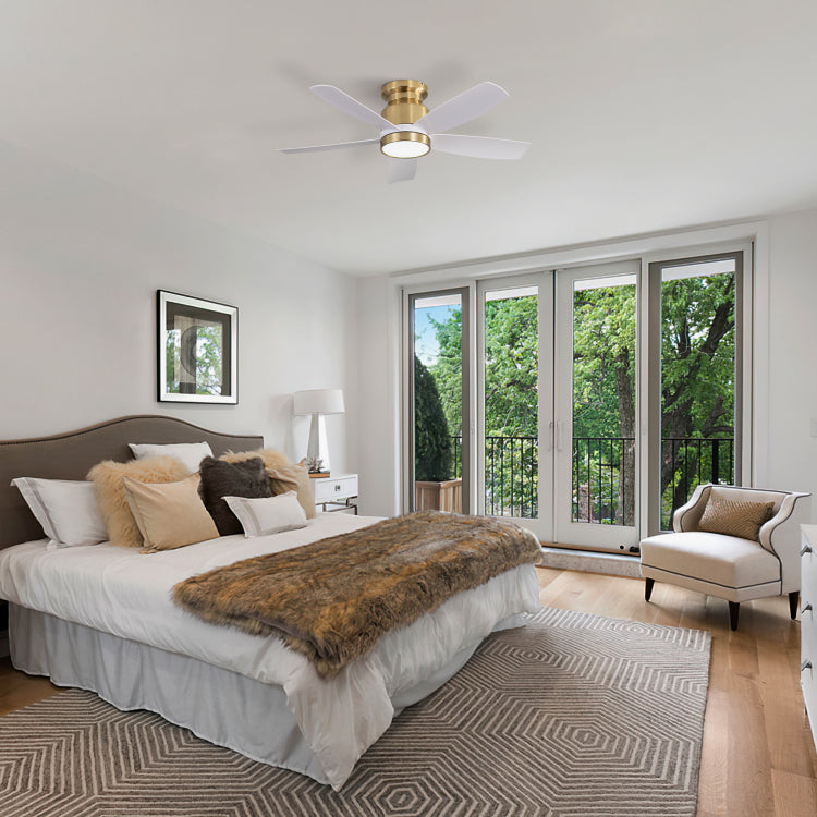 42 Inch Flush Mount S With Led Light 22W And Remote Control 5 Abs Fan Blades For Bedroom Dining Room