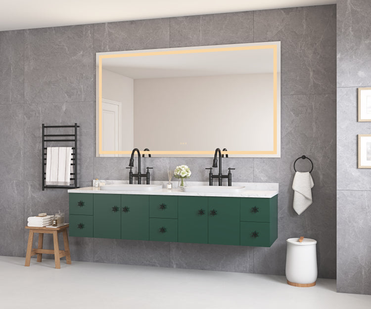 84 X 48 Inch Led Bathroom Mirror With Front And Backlight, Wall Mounted Vanity Mirror, Anti Fog, Memory, 3 Colors, Stepless Dimmable