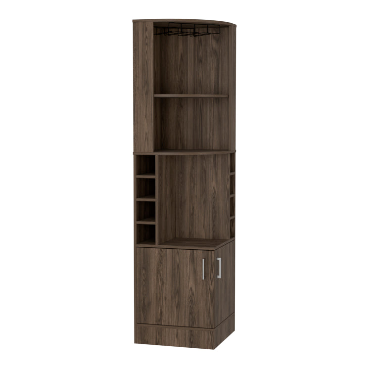 Corner Bar Cabinet, Two External Shelves, Dark Walnut