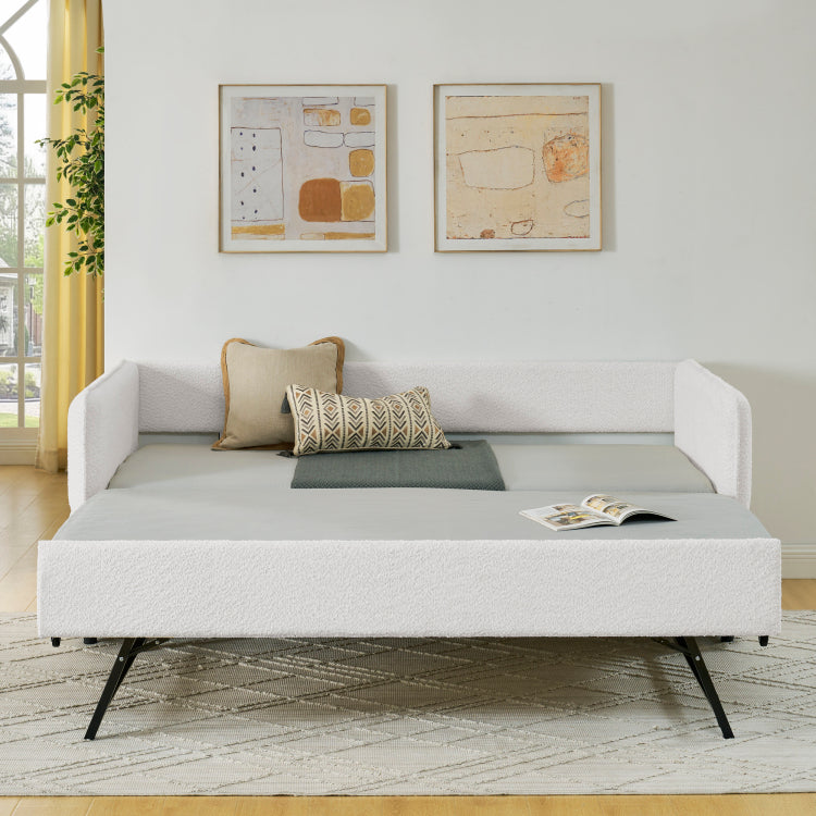 Daybed With Trundle Upholstered Tufted Sofa Bed, Twin Size, Boucle Fabric, Beige 83"X43"X29.5"