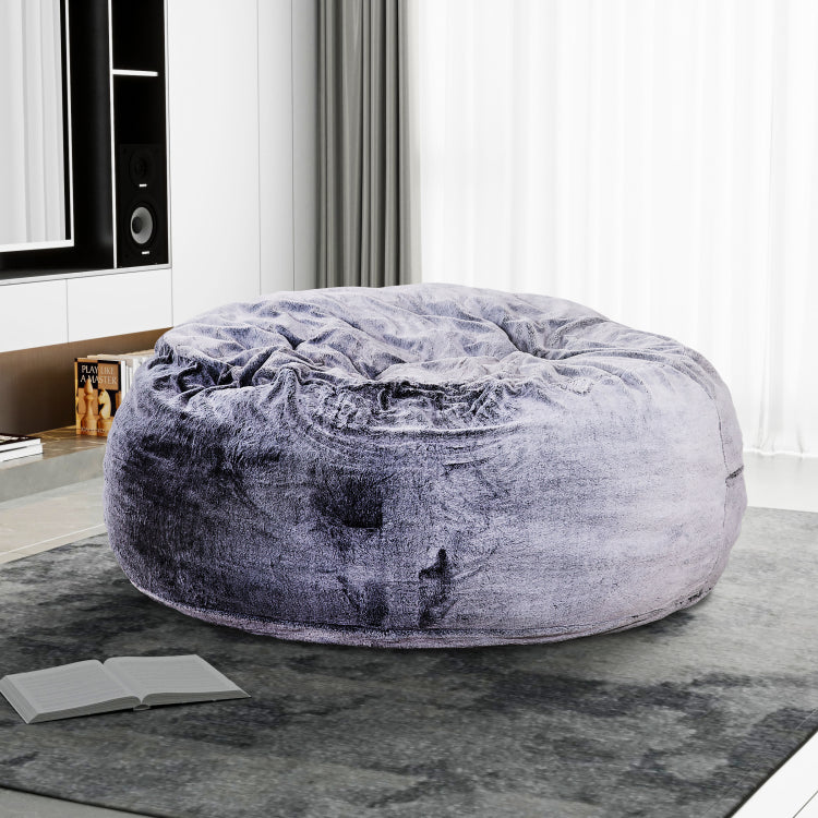 Classic 5Ft Faux Fur Memory Foam Bean Bag, Living Room Lounger, Soft Comfortable Bean Bag Chair, Purple