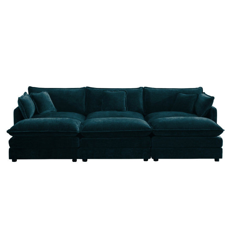 Mid Century Modern Couch 3 Seater Sofa With 2 Armrest Pillows And 3 Toss Pillows, Couch For Living Room Blue Chenille