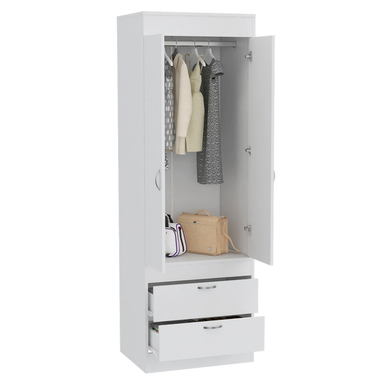 Lisboa Armoire, Rod, Double Door, Two Drawers, Metal Handles White