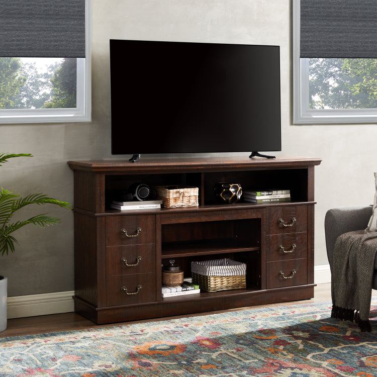 Retro Tv Stand With Storage For Tvs Up To 65'', Mid Century Modern Tv Stand & Entertainment Center With Shelf,Tv Stand For Media,Tv Console Table For Living Room Espresso 60"W*15.75"D*34.25"H