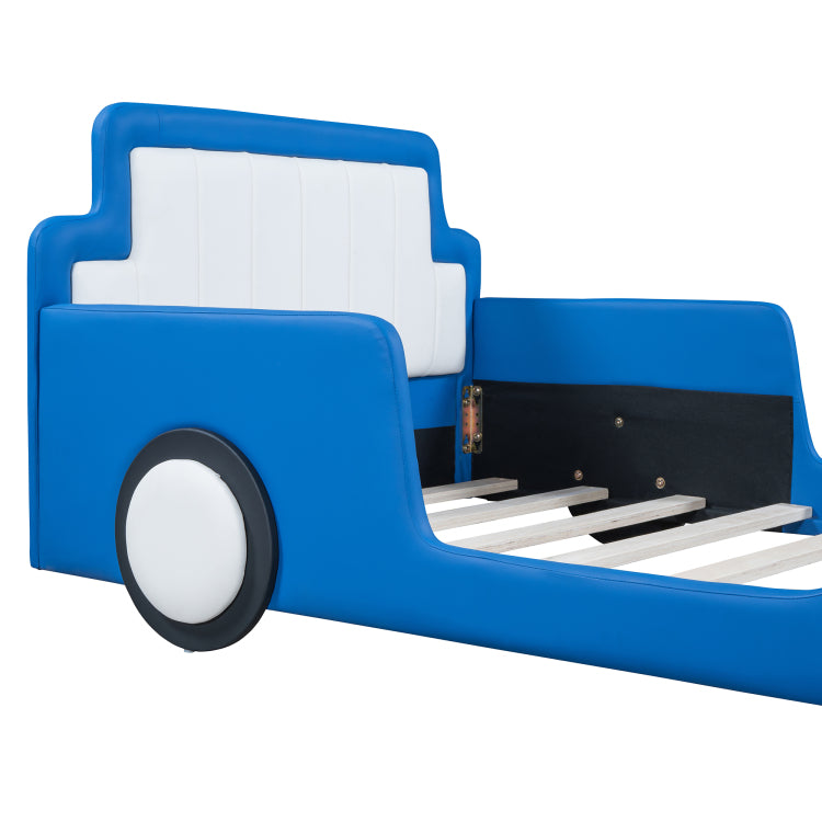 Twin Size Race Car Shaped Platform Bed With Wheels,Blue