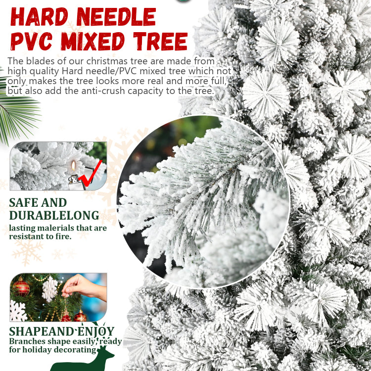 6Ft Flocked Christmas Tree With 350 Warm White Led Lights 752 Tips, Snowy Pvc & Hard Needle Branches, Hinged Design For Easy Setup, Sturdy Metal Stand Full & Realistic Holiday Tree