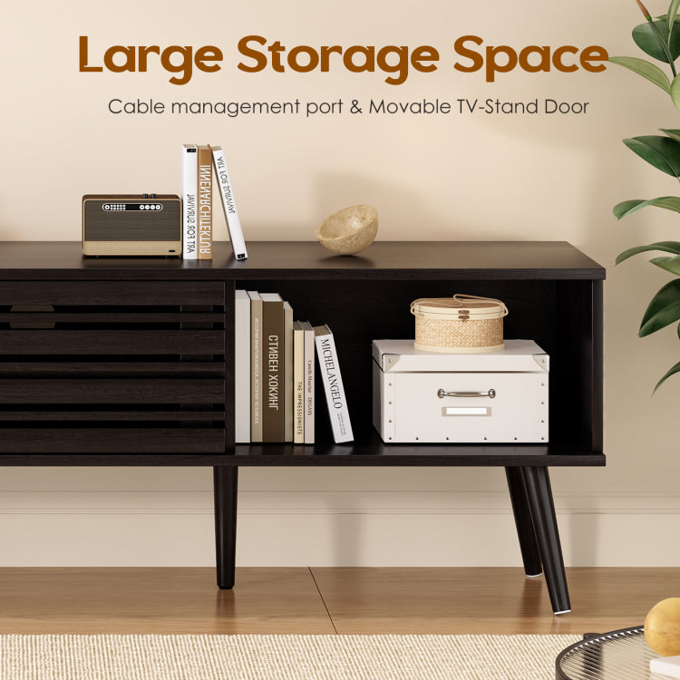 Mid Century Modern Tv Stands For Up To 70" Tv With Storage, Fluted Wood Tv Stand For Living Room, Boho Media Console, Entertainment Center With Cable Management