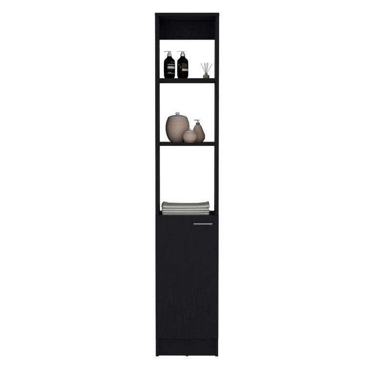 Linen Cabinet, 1 Door, 6 Shelves, Black