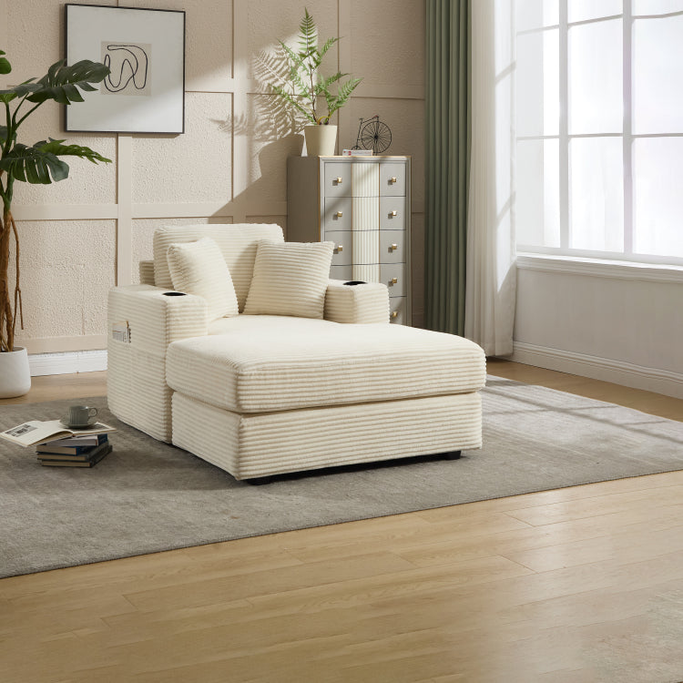 Corduroy Upholstered Chaise Lounge Sofa,Magazine Bag,Detachable Cushions Deep Seat For Living Room Office,3 Colour