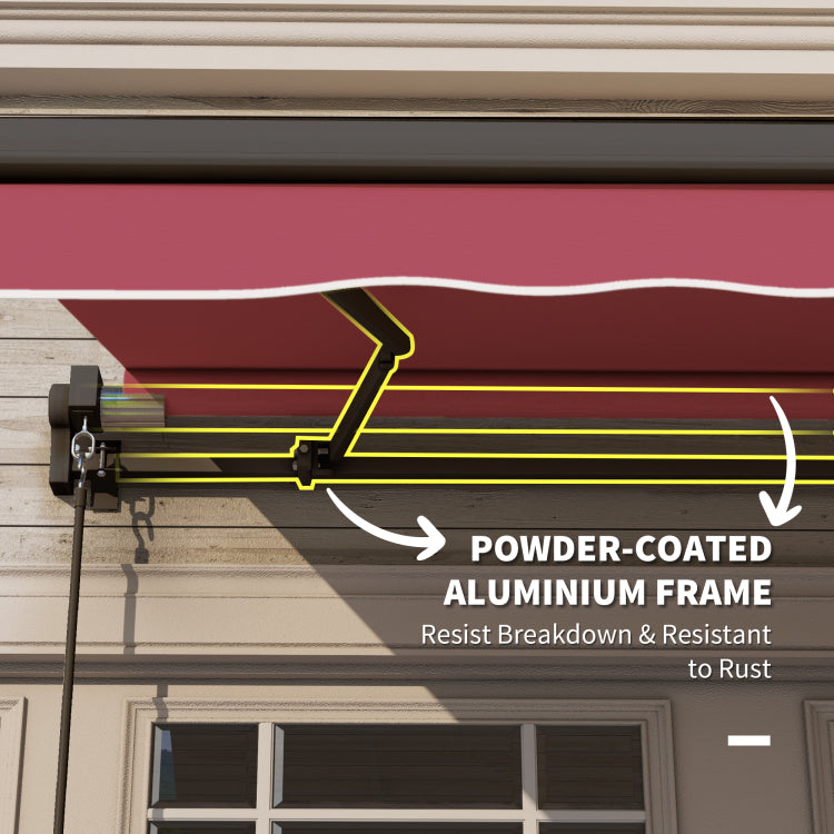 Outsunny 10' X 8' Retractable Awning, Patio Awnings, Sunshade Shelter W Manual Crank Handle, Uv & Water Resistant Fabric And Aluminum Frame For Deck, Balcony, Yard, Red