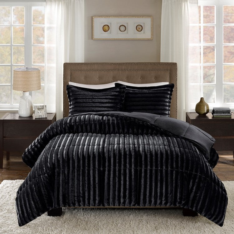Full Queen Faux Fur Comforter Mini Set