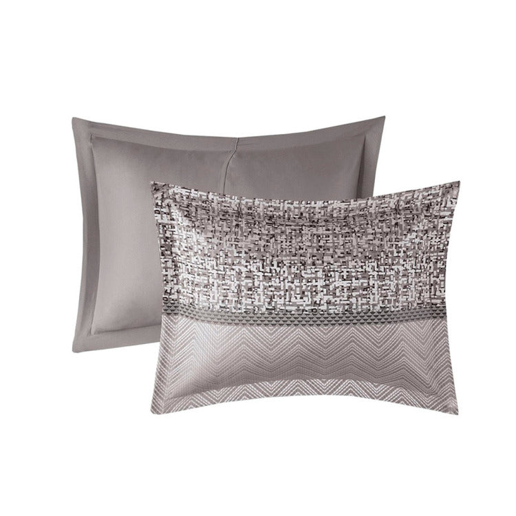 7 Piece Jacquard Comforter Set Grey Taupe Queen