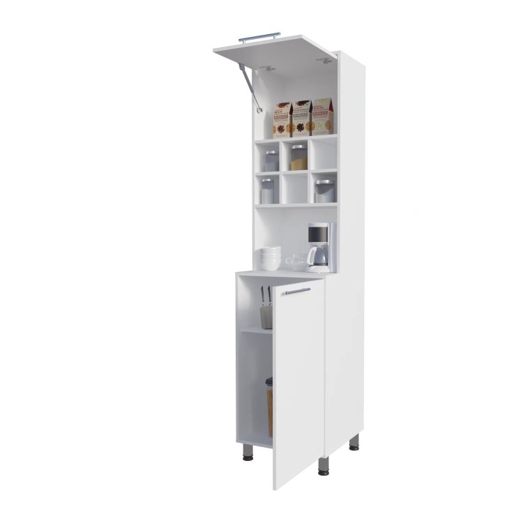 White Kitchen Pantry With Pneumatic Door And Open Storage