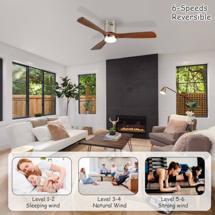 52 Inch With Light, 3 Light Walnut Solid Wood Blades,Remote Control,6 Speed Reversible Dc Motor For Bed Room,Dining Room,Living Room
