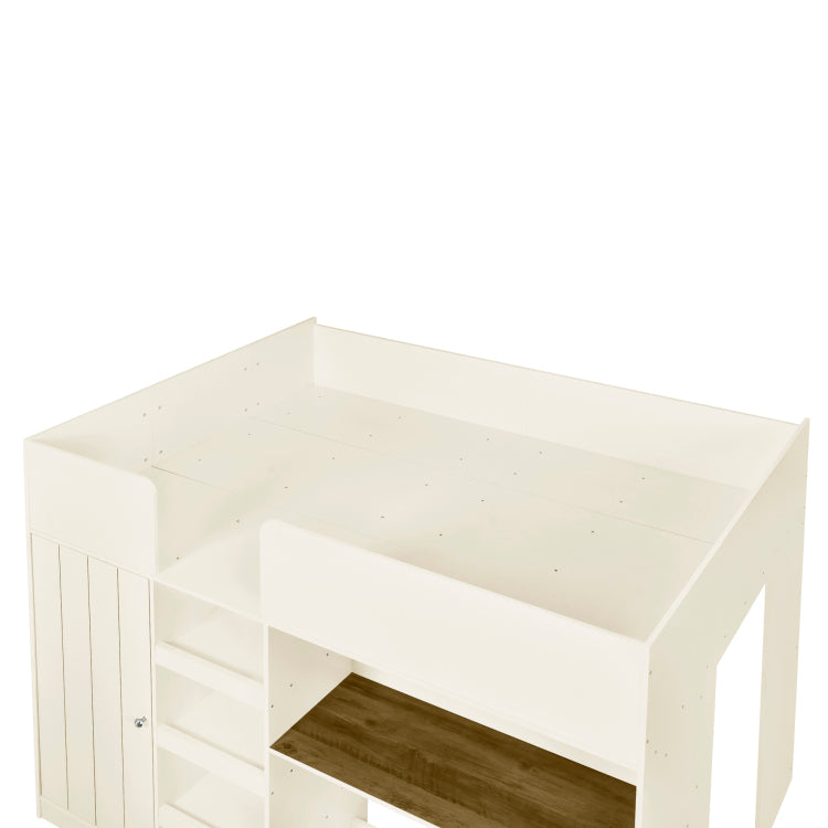 Wood Full Size Loft Bed With Built In Wardrobe, Desk, Storage Shelves And Drawers, Beige