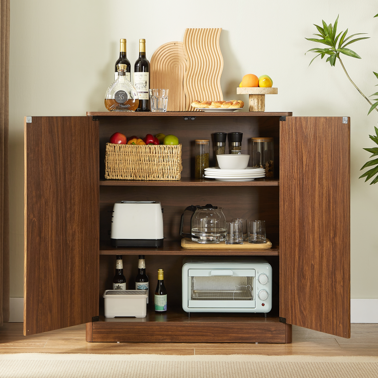 34.3" Modern Wavy Sideboard, Curved Contour Design Storage Cabinet, 2 Door Cabinet With Storage Function, Suitable For Kitchen Bedroom Living Room, Walnut, 34.3"L X 15.7"W X 34.3"H