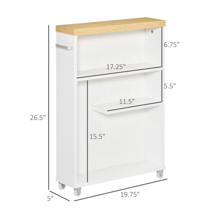 Kleankin Slim Bathroom Cabinet With Wheels Storage Organizer, White