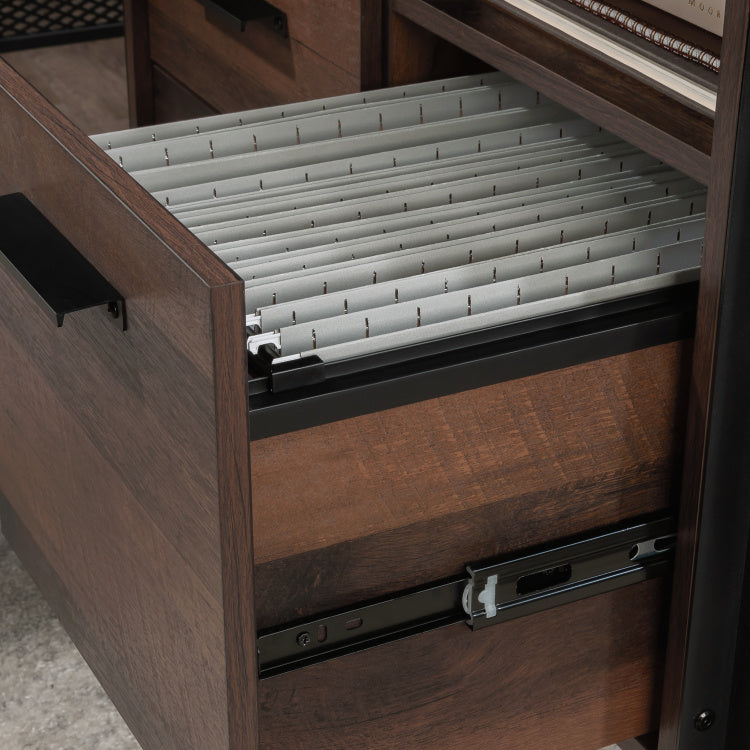Industrial L Shaped Computer Desk, Brown Finish