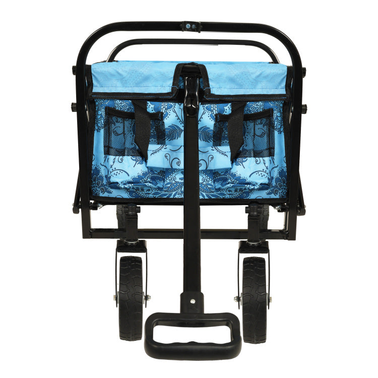 Minimeetall Colorful Collapsible Foldable Wagon Cart With Strapping System, Beach Wagon ,Utility Wagon Grocery Cart Camping Shopping Sports Gardeing Fishing Supports 225Lbs,Flower Blue Light