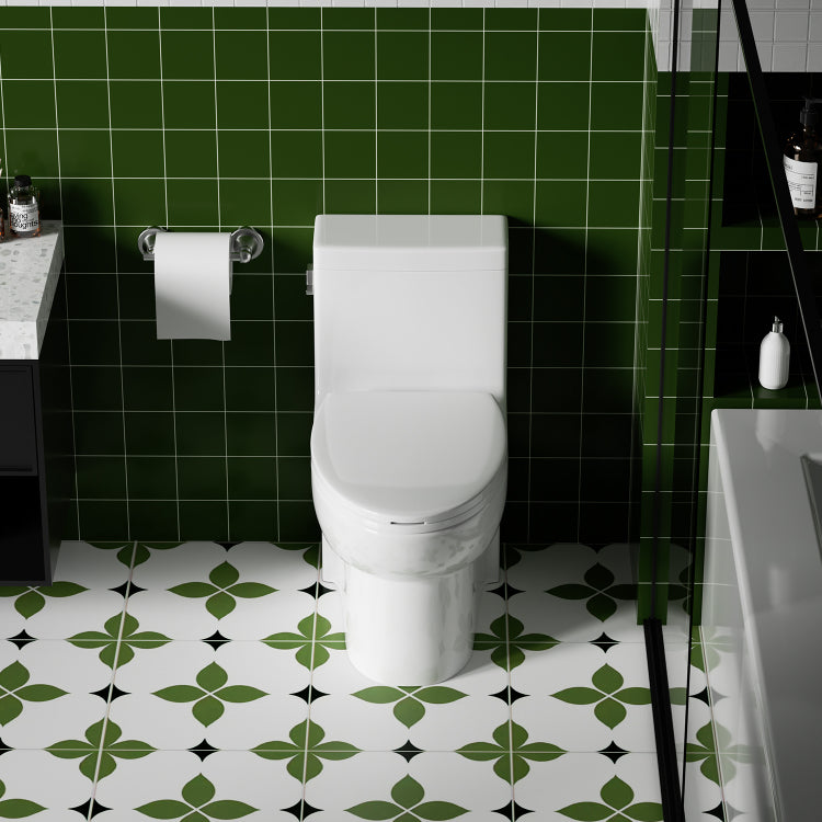 1.28 Gpf Tornado Flush One Piece Toilet Elongated,Siphonic Side Press Single Flush,17" Ada Comfort Chair Height Seat,Soft Closing Seat, 1000G Map Flushing Score Toilet, Gloss White Gw 003S