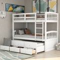 Twin Bunk Bed With Ladder, Safety Rail, Twin Trundle Bed With 3 Drawers For Teens Bedroom, Guest Room Furniture White Old Sku :Lp000071Aak