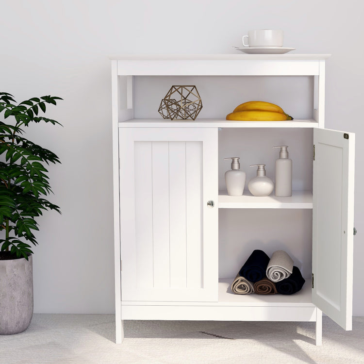 Bathroom Standing Storage With Double Shutter Doors Cabinet White