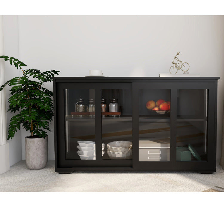Kitchen Storage Stand Cupboard With Glass Door Black