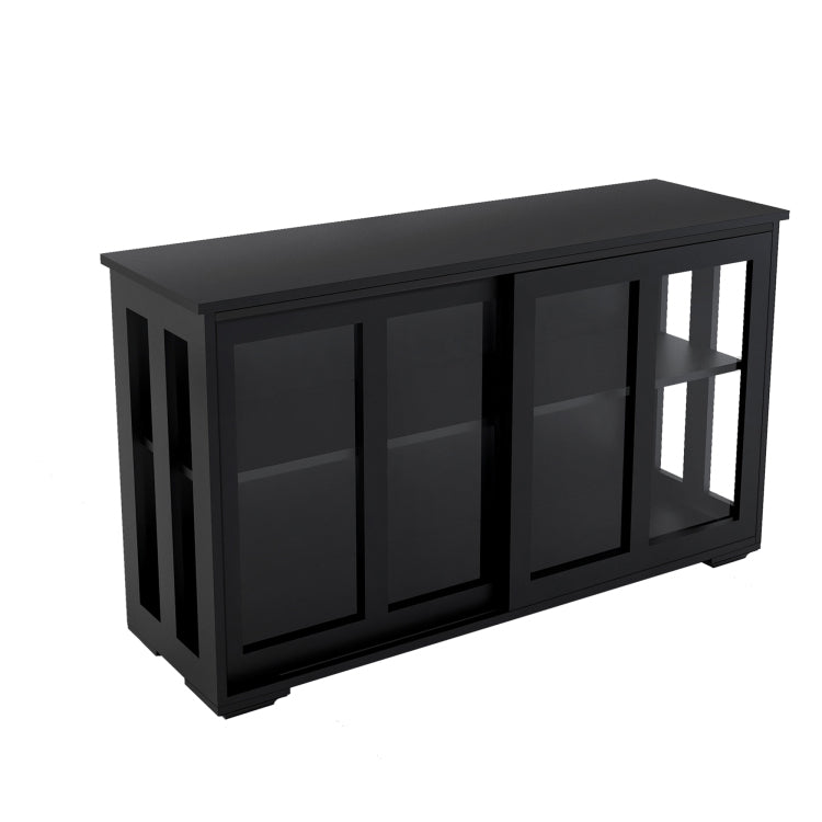 Kitchen Storage Stand Cupboard With Glass Door Black