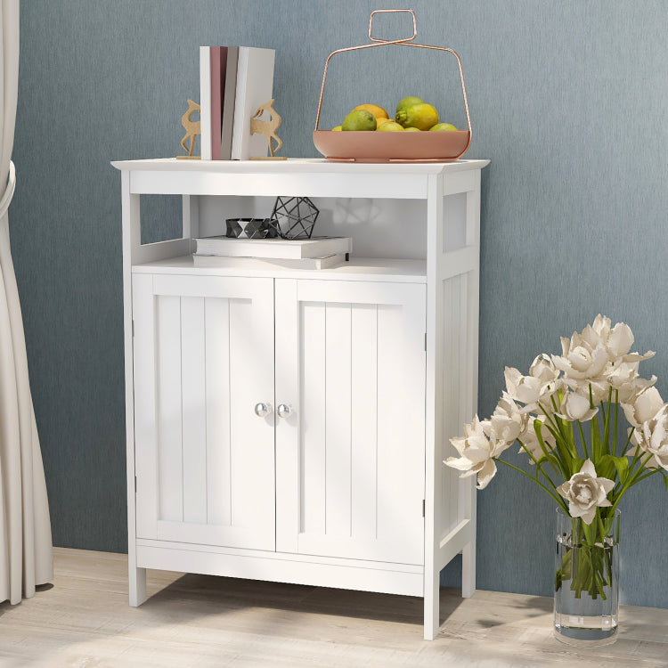 Bathroom Standing Storage With Double Shutter Doors Cabinet White