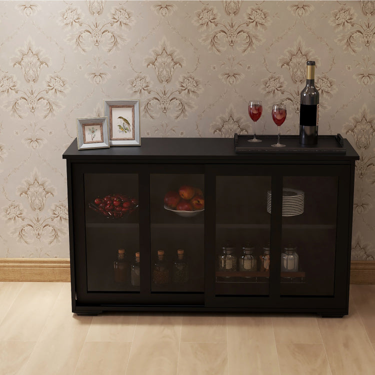 Kitchen Storage Stand Cupboard With Glass Door Black