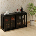 Kitchen Storage Stand Cupboard With Glass Door Black