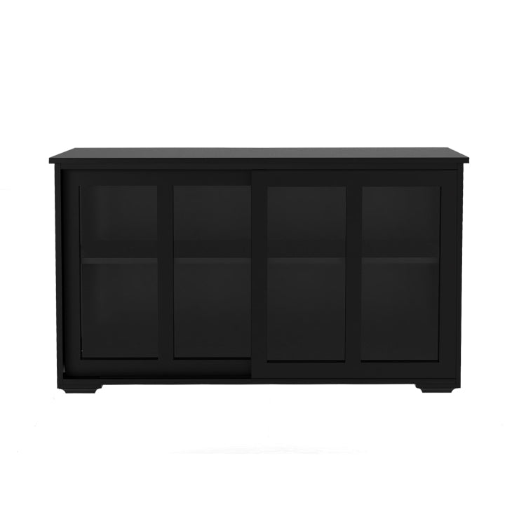 Kitchen Storage Stand Cupboard With Glass Door Black