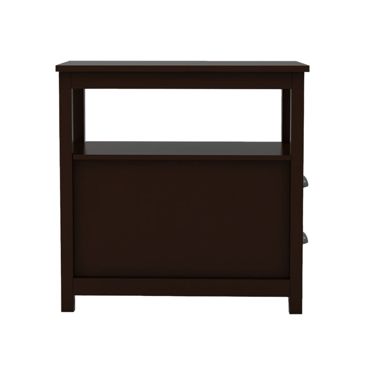 End Table Narrow Nightstand With Two Drawers And Open Shelf Brown