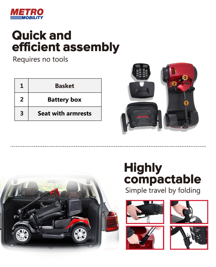 Four Wheels Compact Travel Mobility Scooter With 300W Motor For Adult 300Lbs, Red