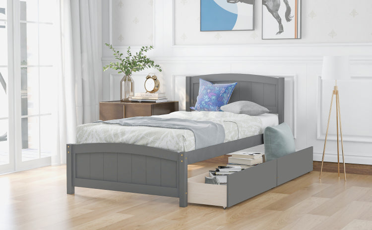 Twin Size Platform Bed With Two Drawers, Gray