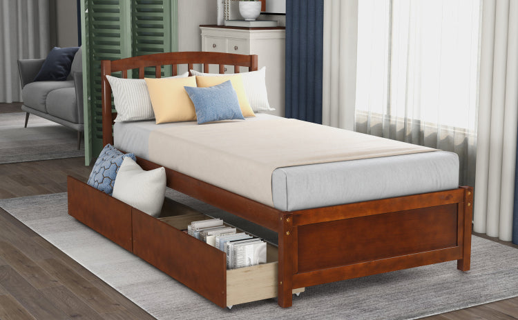 Twin Platform Storage Bed Wood Bed Frame With Two Drawers And Headboard, Walnut Previous Sku: Sf000062Daa