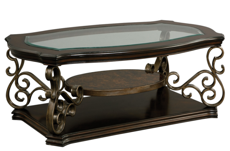 Cocktail Table, Glass Table Top, Mdf W Marble Paper Middle Shelf, Powder Coat Finish Metal Legs. 52"Lx32"Wx20.3"H
