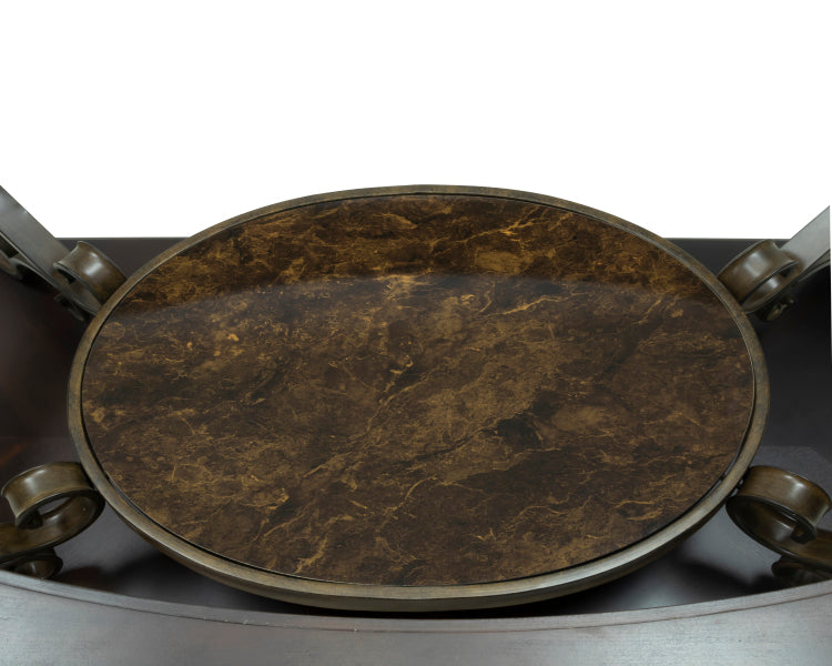 Cocktail Table, Glass Table Top, Mdf W Marble Paper Middle Shelf, Powder Coat Finish Metal Legs. 52"Lx32"Wx20.3"H