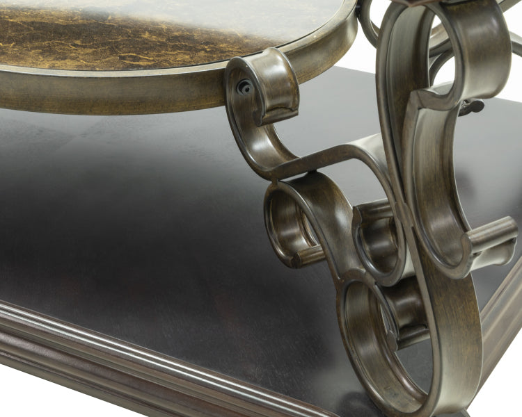 Cocktail Table, Glass Table Top, Mdf W Marble Paper Middle Shelf, Powder Coat Finish Metal Legs. 52"Lx32"Wx20.3"H