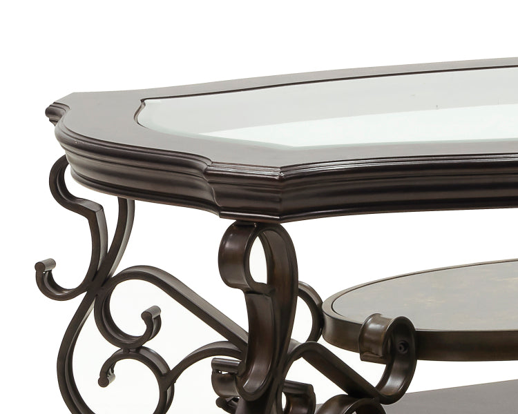 Cocktail Table, Glass Table Top, Mdf W Marble Paper Middle Shelf, Powder Coat Finish Metal Legs. 52"Lx32"Wx20.3"H