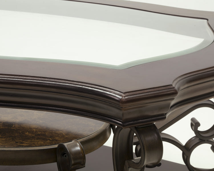 Cocktail Table, Glass Table Top, Mdf W Marble Paper Middle Shelf, Powder Coat Finish Metal Legs. 52"Lx32"Wx20.3"H