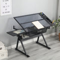 Drafting Table, 0 75 Adjustable Glass Top Artist Table Height Adjustable Drafting Desk With Large Storage For Painting & Crafting Ideal For Designers And Art Students Black