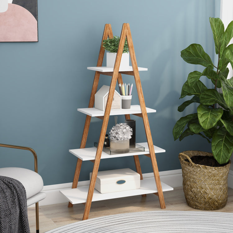Solid Bamboo Wood Oxford "A" Frame Ladder Display Bookshelf