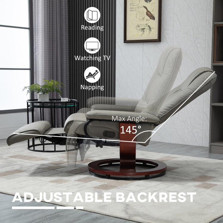 Homcom Faux Leather Manual Recliner With Swivel Wood Base Padded Armrest