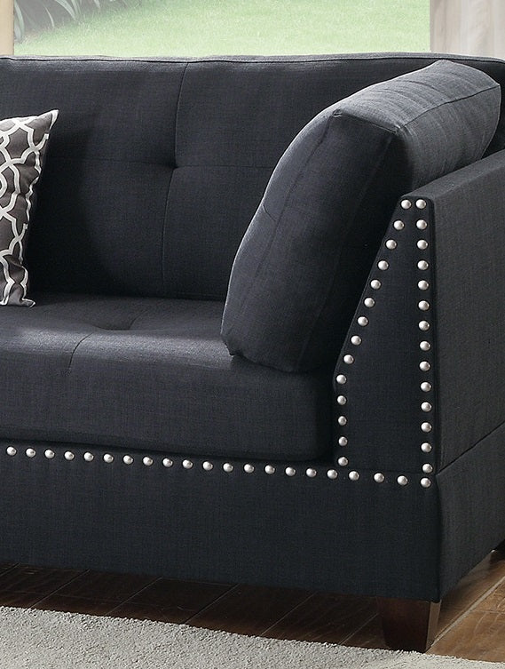 3 Pcs Sectional Sofa Black Polyfiber Cushion Sofa Chaise Ottoman Reversible Couch Pillows