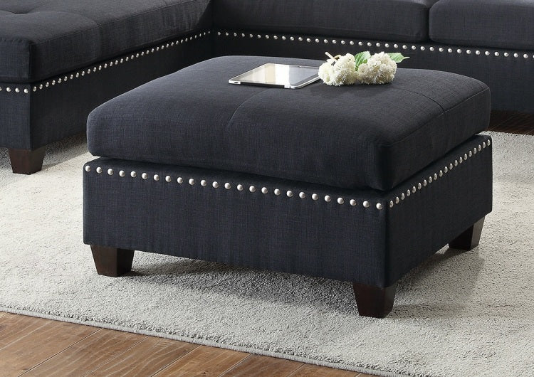 3 Pcs Sectional Sofa Black Polyfiber Cushion Sofa Chaise Ottoman Reversible Couch Pillows