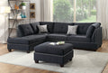 3 Pcs Sectional Sofa Black Polyfiber Cushion Sofa Chaise Ottoman Reversible Couch Pillows