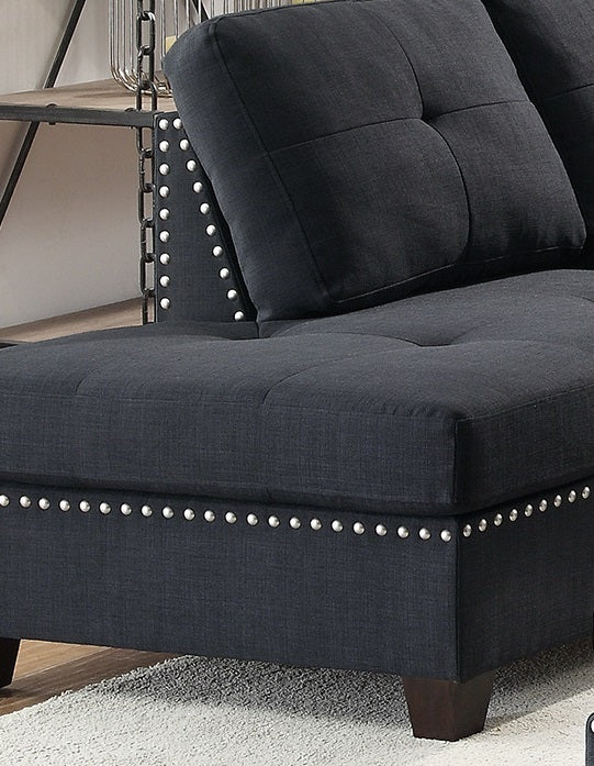 3 Pcs Sectional Sofa Black Polyfiber Cushion Sofa Chaise Ottoman Reversible Couch Pillows