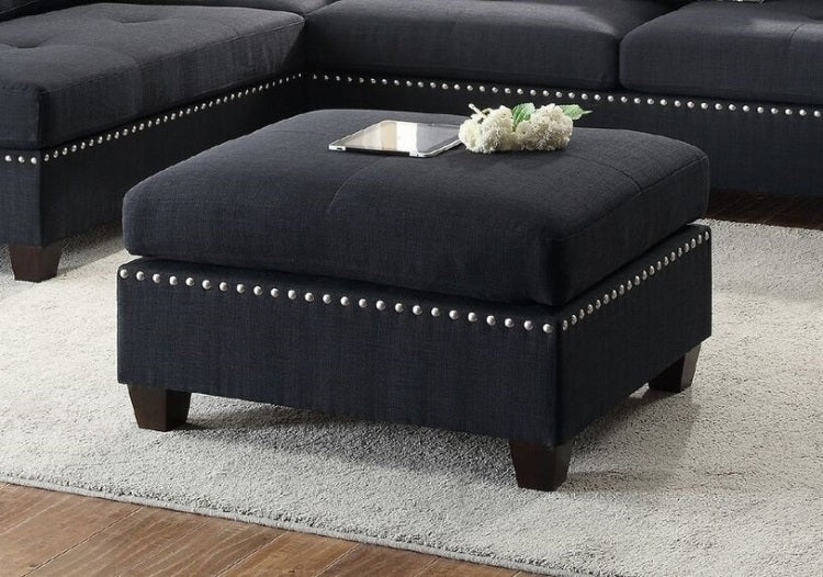 3 Pcs Sectional Sofa Black Polyfiber Cushion Sofa Chaise Ottoman Reversible Couch Pillows